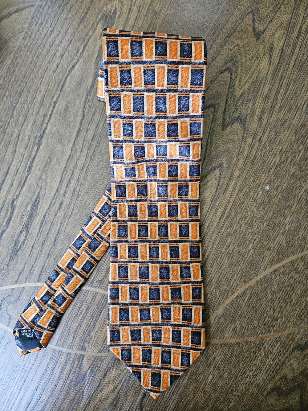 Men's Orange and Navy Geometric Silk-Blend Tie